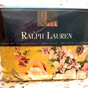 Vintage Ralph Lauren Brooke Floral Yellow King Flat Sheet NWT